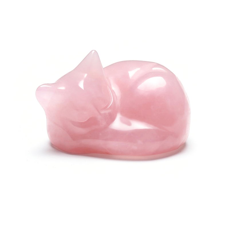 CrystalTears Rose Quartz Crystal Cat Figurine, Carved Healing Crystal Gemstone Stone Sleeping Cat Statue Ornament for Home Office Desk Decor Pink Cute Lucky Cats Gifts for Women Men Christmas 1.6â€